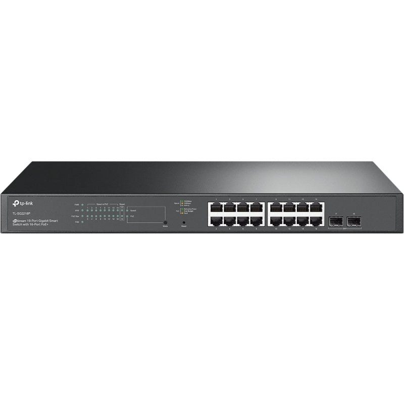 TP-Link TL-SG2218P, JetStream Smart Switch, 150W, 16xPoE Ports, 2xSFP Ports, Rack Mountable, 3 Year Warranty