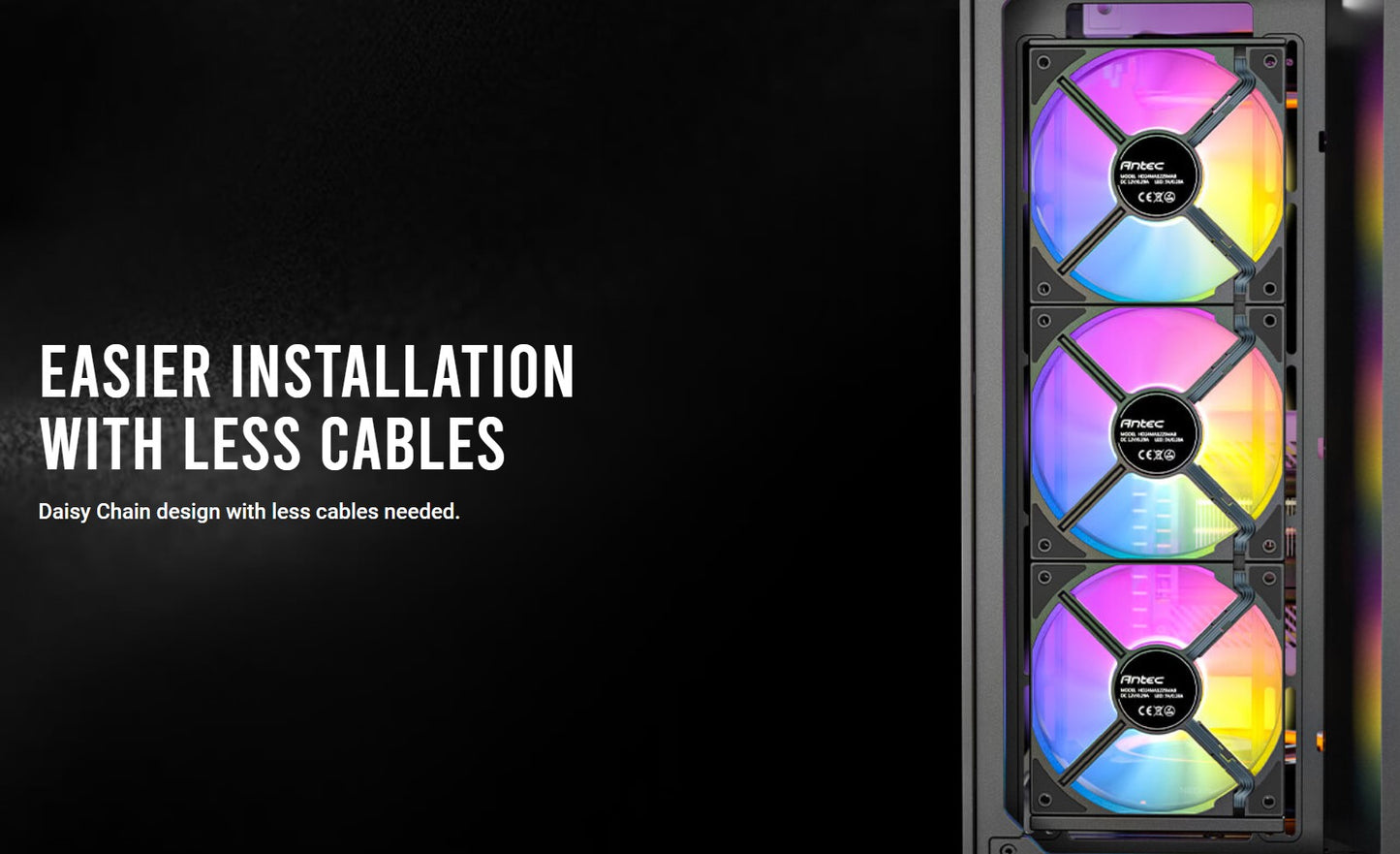 (LSAntec Connect C120R Reverse Black ARGB 3PK Performance 120mm PWM Fan: 4-pin PWM | LED: 3-pin Vibration Absorbing and Anti-Noise Pads case fan