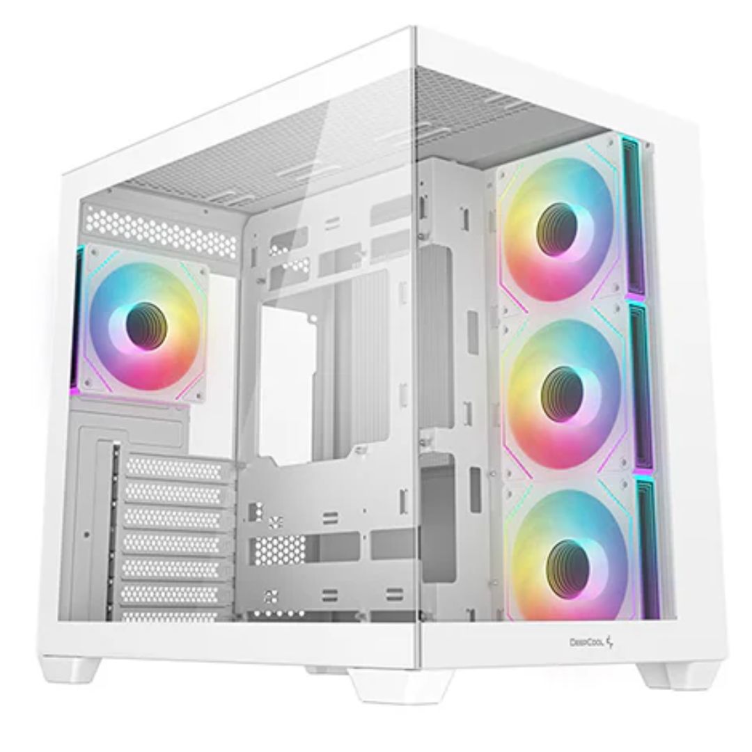 DeepCool CG530 4F WH ATX Case, Tempered Glass, 4 Pre-Instaled Fans, USB3.0×2ã€Gen2 Type-C x1ã€Audio/Mic×1, Cable, Supports Rear Connect