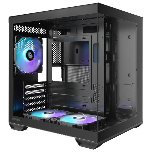 OKINOS Mirage 4 ES Black Mini Tower Case, mATX/ITX, Tempered Glass, 3 x 120mm