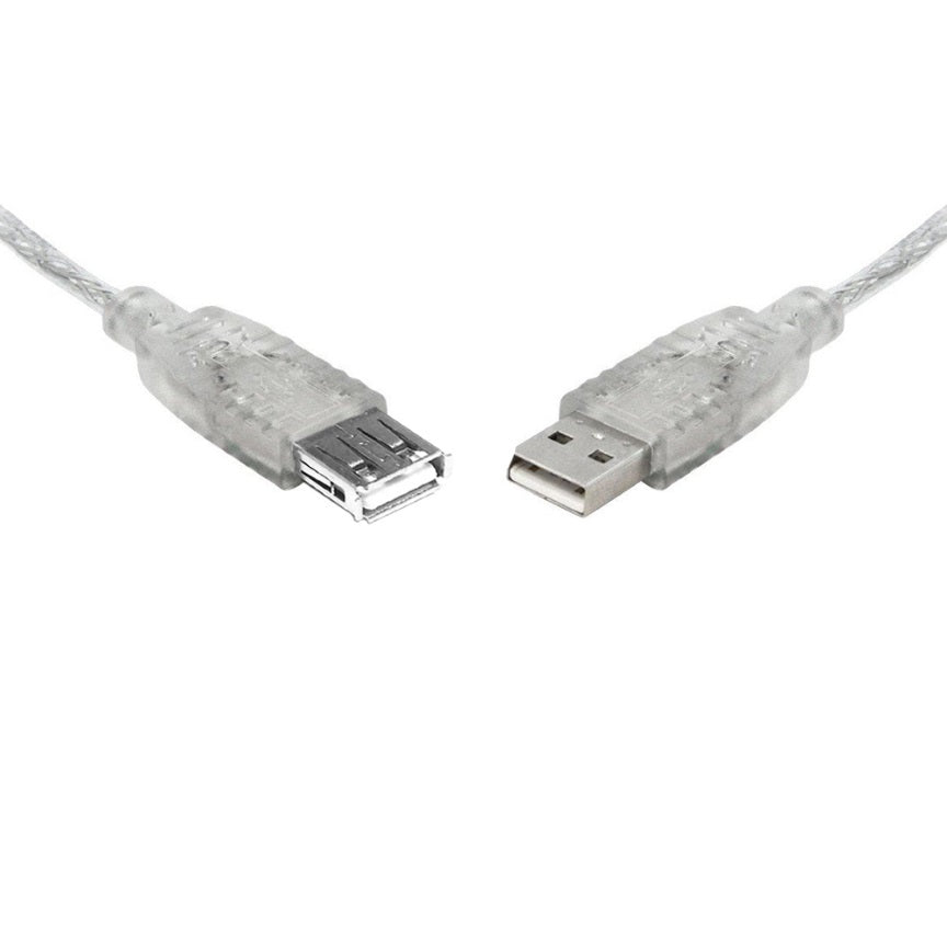8Ware USB 2.0 Extension Cable 3m A to A Male to Female Transparent Metal Sheath