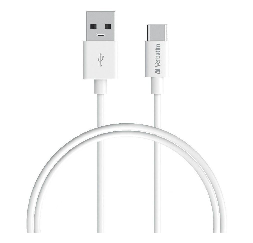 Verbatim Charge & Sync USB-C Cable 1 Meter - White USB C to USB A. Durable Design. Fast Charge QC 2.0 and 3.0.