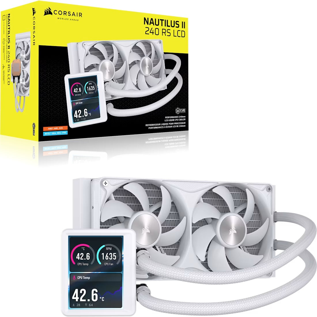 Corsair NAUTILUS II 240 RS LCD Liquid CPU Cooler - White, 240mm Rad, 3.5' LCD