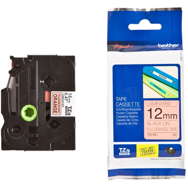 Brother 12MM Black On Fluoro Orange TZE Tape