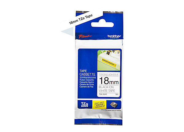 Brother 18MM Black White Tape Strong Adhesive TZE Tape