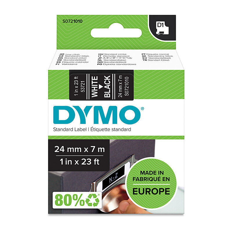 Dymo D1 Tape 24mmx7M Wht onBlk