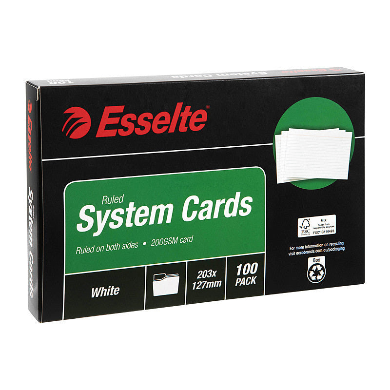 Esselte System Cards 203 x 127mm (8X5) White Pk100