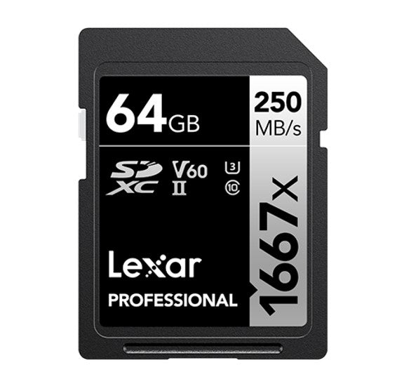 Lexar Professional 1667x 64GB SDXC™ UHS-II Card SILVER Series speed up to 250MB/s 1 including 1080p Full-HD, 3D, and 4K video