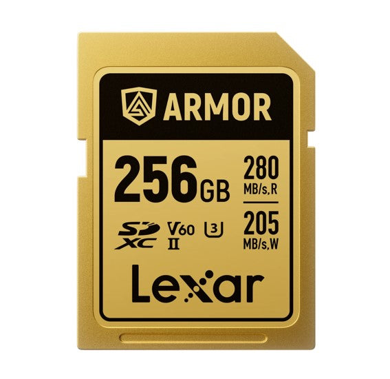 Lexar Professional ARMOR GOLD 256GB SDXC™ UHS-II Card up to 280MB/s read, up to 205MB/s write, Stainless steel, Rated IP68, 5-meter drop proof