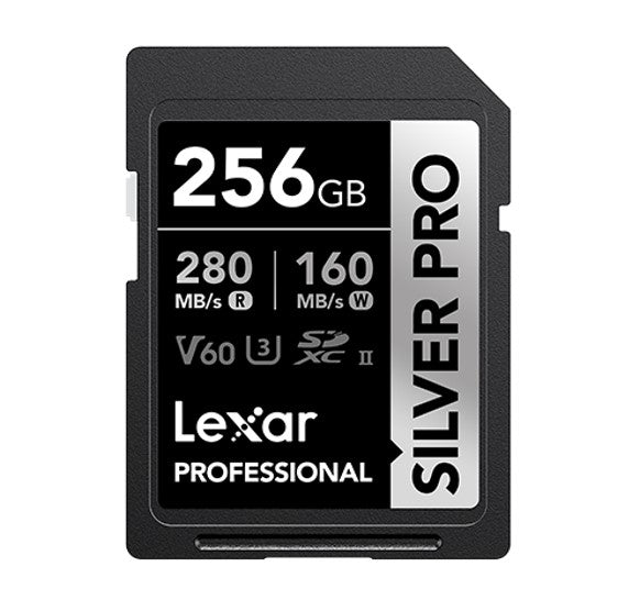 Lexar Professional SILVER PRO 256GB SDXC™ UHS-II Card 256GB—C10, UHS-II(U3), V60, Silver Pro, up to 280MB/s read, 160MB/s write