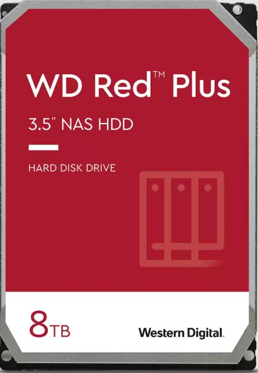 Western Digital WD Red Plus 8TB 3.5' NAS HDD SATA WD80EFPX 215MB/s 5640 RPM 256MB Cache 3-Year Limited Warranty