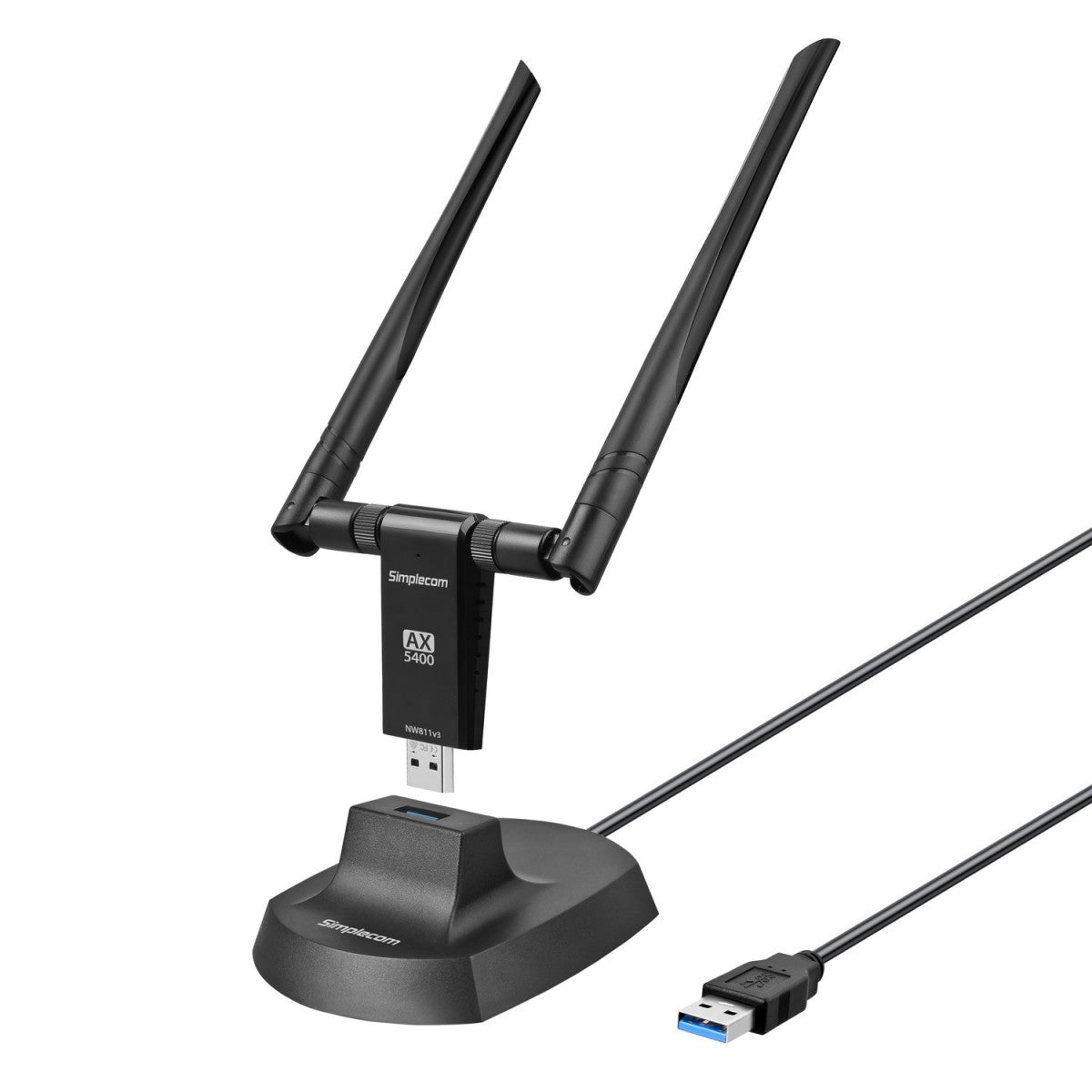 Simplecom NW811v3 AX5400 Tri-Band WiFi 6E USB Adapter with 2x 5dBi High Gain
