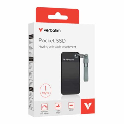 Verbatim 1TB Pocket SSD USB 3.2 Gen 2 1TB Black Grey. Convenient Keyring cable