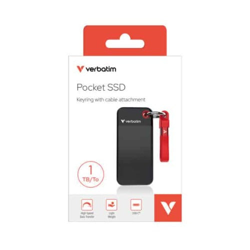 Verbatim 1TB Pocket SSD USB 3.2 Gen 2 1TB Black Red Convenient Keyring cable