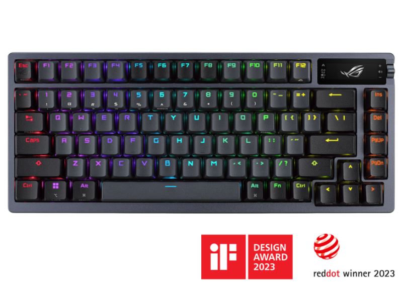 ASUS ROG AZOTH/NXSM/PBT Gaming Keyboard, OLED Display, NX Storm Switch, 75 Keys, Tri-mode Connection, Black, Tactile Bump/Clicky