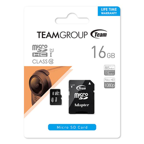 Team Group Micro SDHC 16GB Class10 UHS-I Retail (Adapter) R/W (Max) 80MB/s 15MB/s