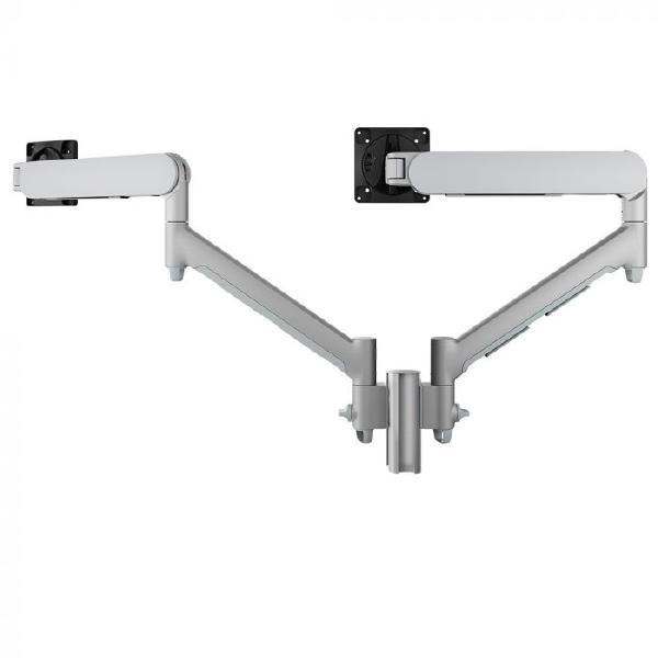 Atdec AWMS-2-D13 Dual Dynamic Monitor Arms on 135mm Post. Max Load: 8kg, Heavy Duty F-Clamp Fixing, VESA up to 100x100. Silver.