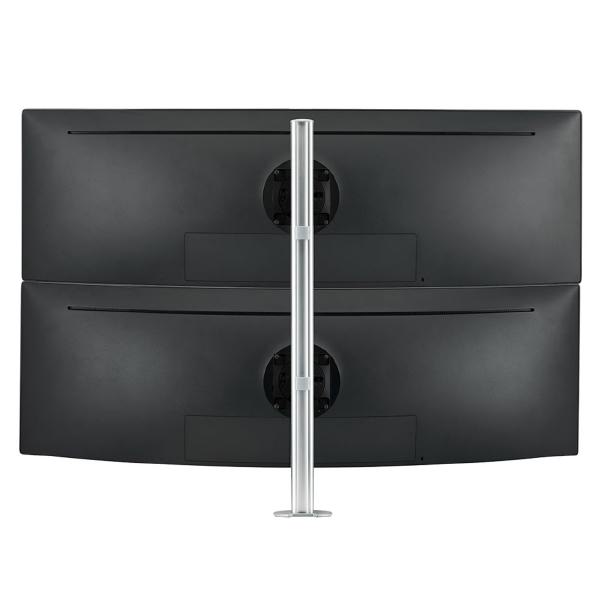 Atdec AWMS-2-LTHT75 Heavy Duty Dual Mount with 750mm Post. 18kg Flat Screens, 12kg Curved Screens, Heavy-Duty F-Clamp Desk Fixing, Silver