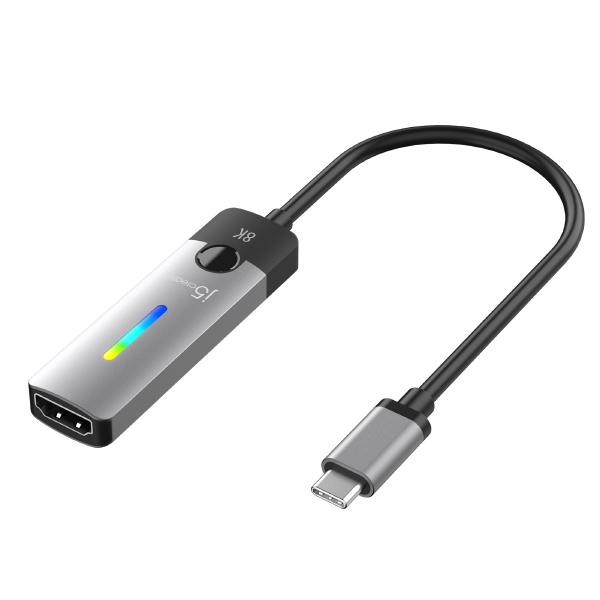 J5create JCA157 USB-C to HDMI 2.1 8K Adapter - Windows / macOS / Chrome OS Compatible - RGB light indicator for gaming setups (10cm)
