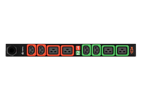 Vertiv C1648L - Basic Standard, 32A, 230V, 7.3kW, 1RU Horizontal, (4) Locking IEC C13 and (4) Locking C19, Breakered, 3m power cord 2P+E (IP44), Black