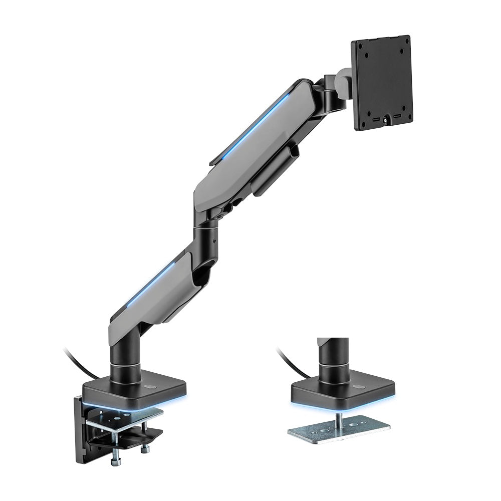 Brateck Single Heavy-Duty RGB Gaming Monitor Arm Fit Most 17'-49' Monitor, Fit Curved Monitor, Up to 20kg, VESA 75x75,100x100 (LS)