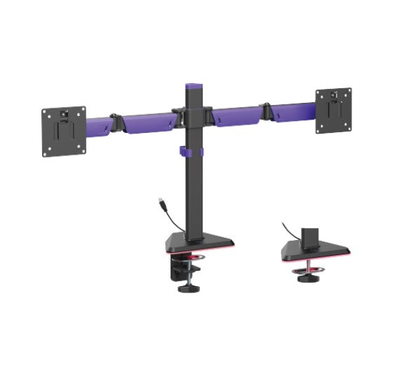Brateck LDT89-C024L Matte Black Amethyst Articulating RGB Lighting Gaming Dual