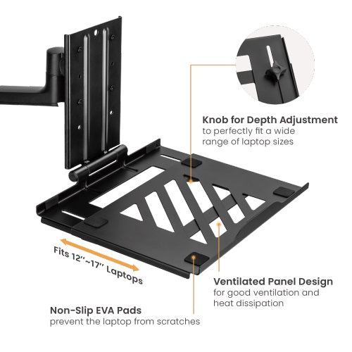 Brateck Adjustable Laptop Tray For Monitor Arms Fits12-17' with standard 75x75 VESA plate (LS)