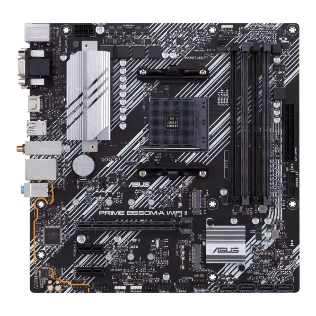 ASUS AMD B550M PRIME B550M-A WIFI II (Ryzen AM4) Micro-ATX Motherboard, Dual M.2, PCIe 4.0, Wi-Fi 6, 1 Gb Ethernet, HDMI, DVI-D, D-Sub, SATA 6G