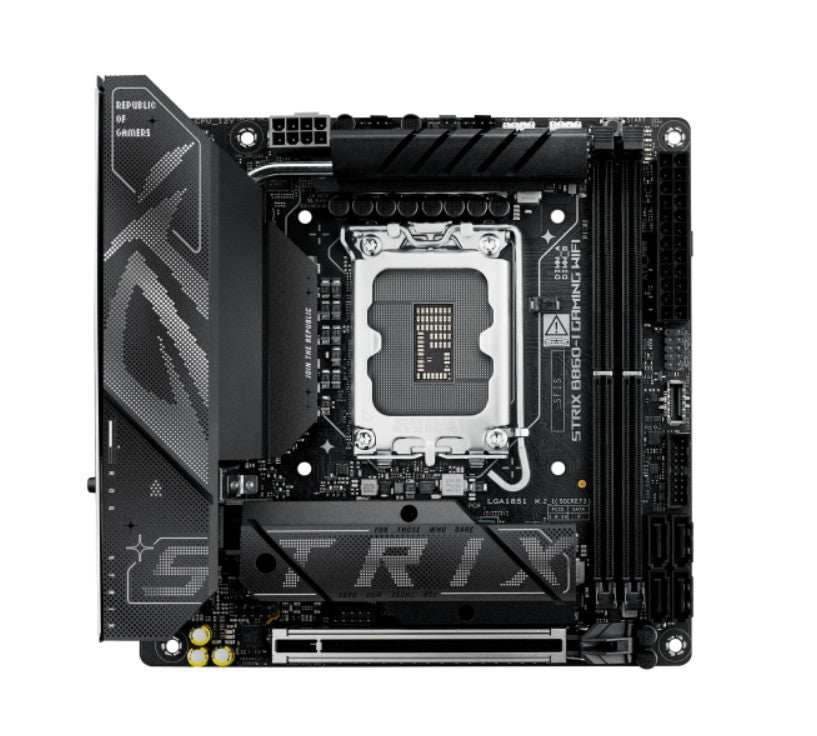 ASUS ROG STRIX B860-I GAMING WIFI LGA1851 Mini-ITX Motherboard 128GB, DDR5, 1 x PCIe 5.0, 2 x M.2 slots, 4 x SATA, WiFi 7, 1 x HDMI, 1 x DP