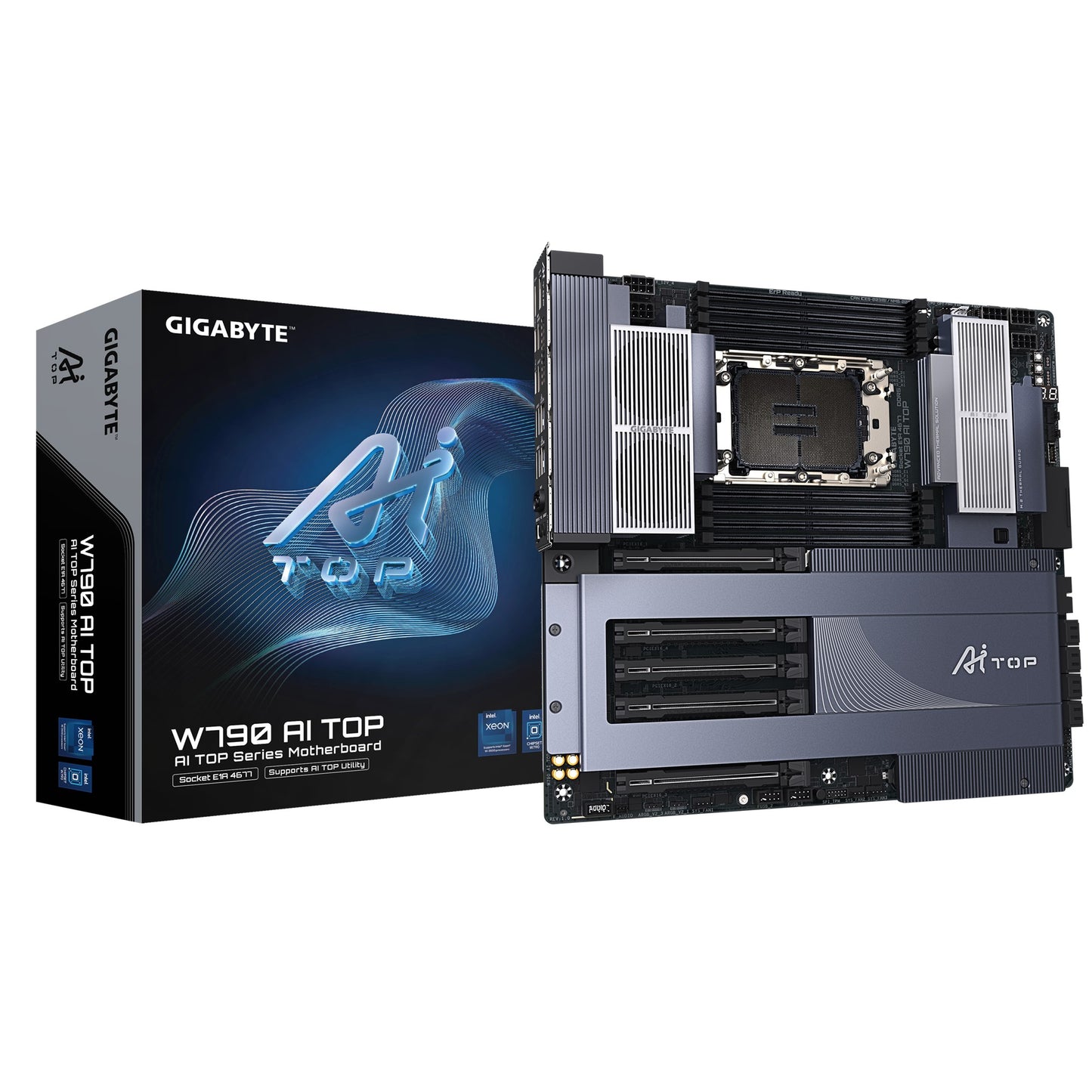 Gigabyte W790 AI TOP Motherboard, Intel® W790, 5 x PCI Express x16 slots, 6x M.2, 8 x SATA, 8x USB 3.2, 1 x USB Type-C, Intel® Wi-Fi 7