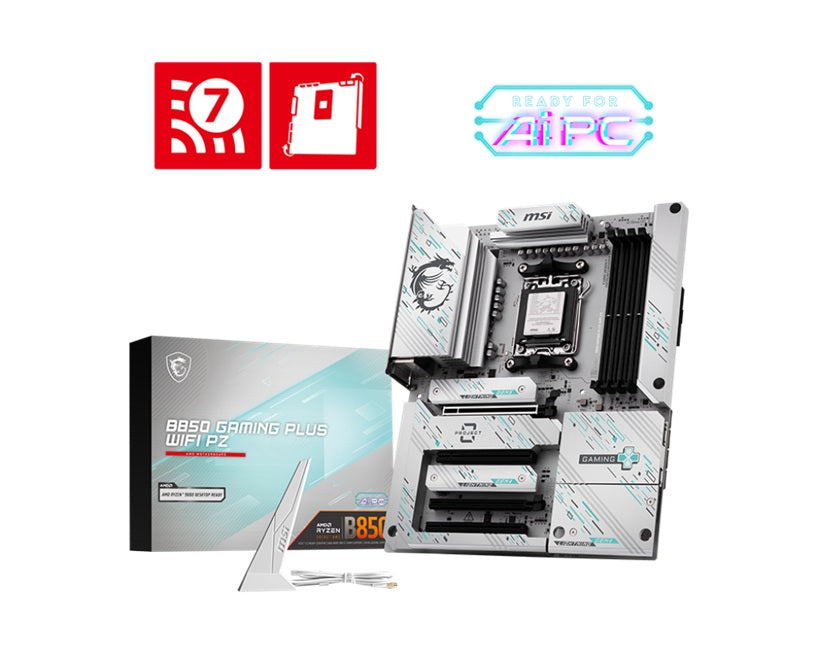 MSI B850 GAMING PLUS WIFI PZ, AMD Ryzen, 4x DDR5 256GB, 4x PCIe x16 slot, 3x