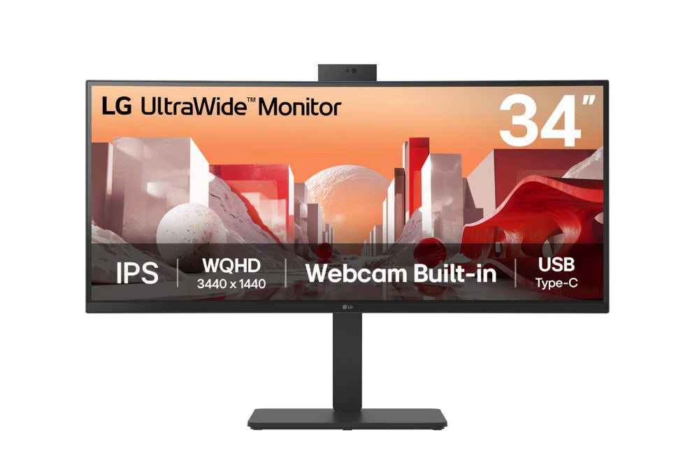 LG 34' UltraWide webcam WQHD (3440x1440) Curved IPS display with Built-in FHD webcam, USB Type-C (PD 90w) RJ 45, 2 x speakers Monitor
