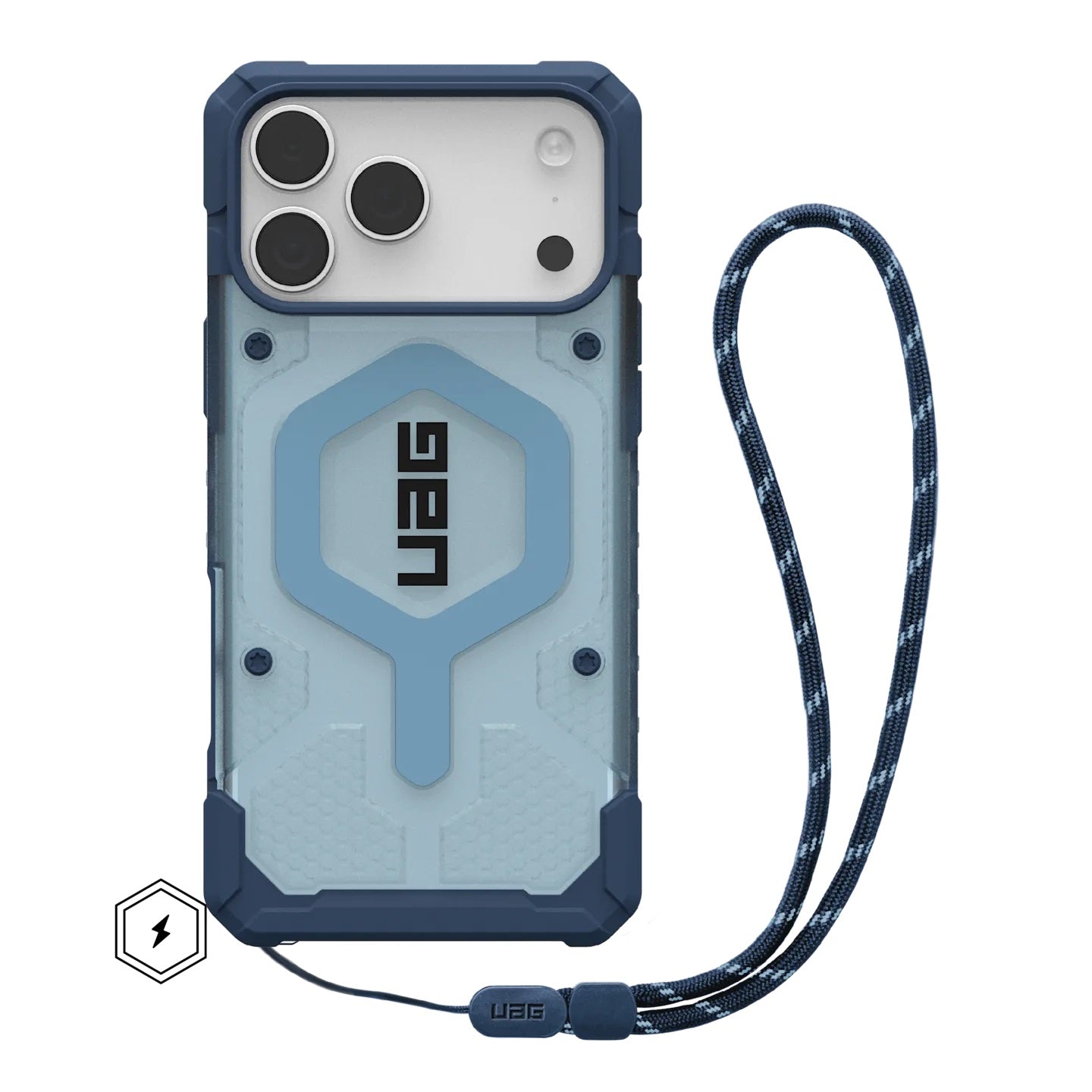 UAG Pathfinder Clear MagSafe Apple iPhone 17 Pro (6.3') Rugged Case + Blues Lanyard - Blues (1145511BV03), Lightweight, 10 Years Warranty