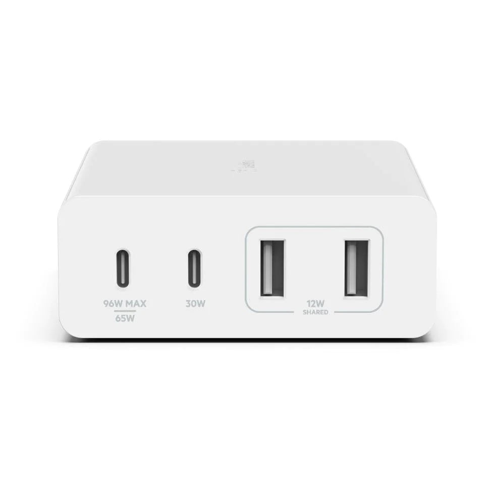 Belkin BoostCharge Pro 108W USB-C (PD 3.0) 4-Port GaN Wall Charger - White (WCH010auWH), 2xUSB-C, 2xUSB-A, Compact Laptop Charger, 2 Years Warranty