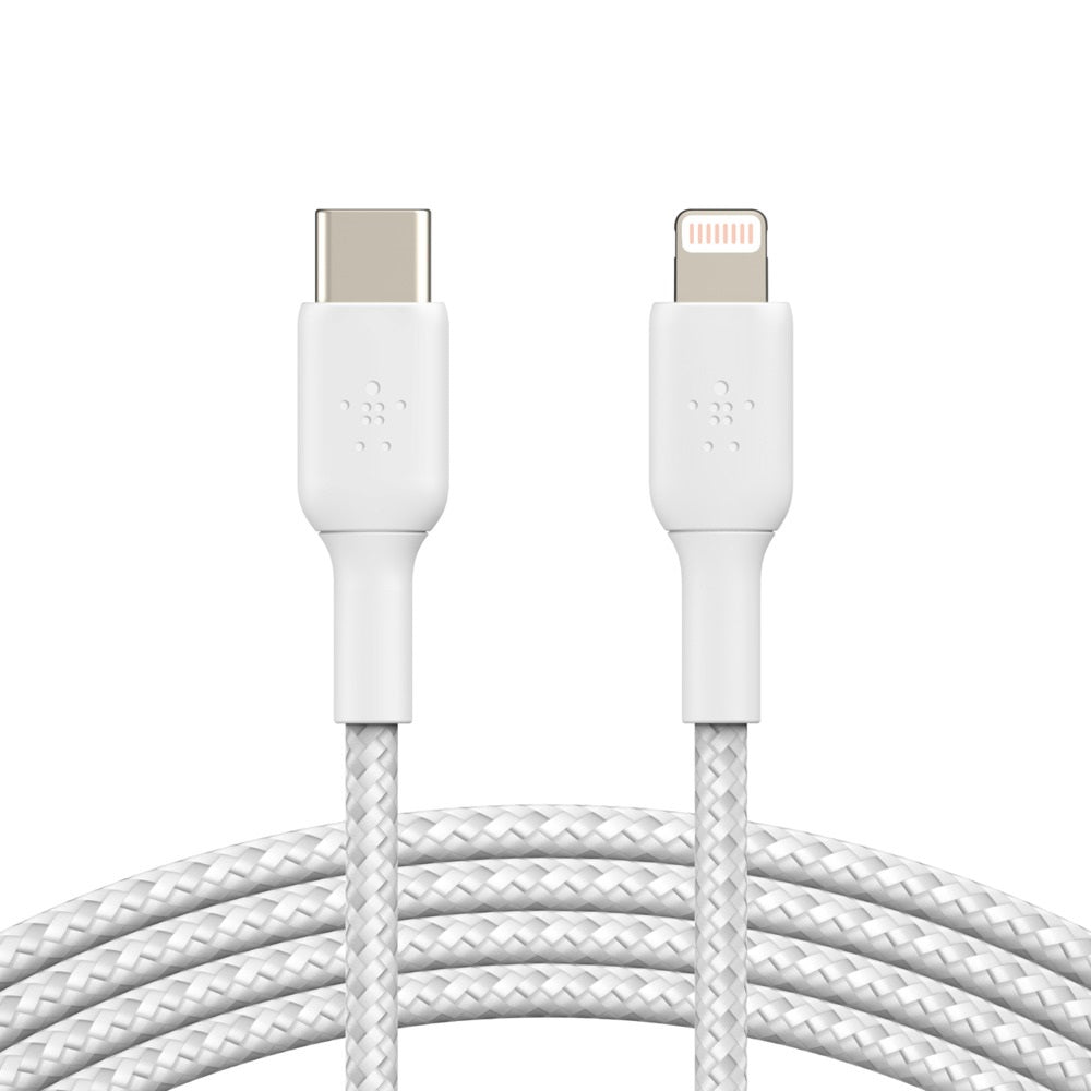 Belkin BoostCharge Braided Lightning to USB-C Cable (2M) - White (CAA004bt2MWH),3A/18W,480Mbps,30K+ Bends, Apple iPhone,MFI-Certified,2 Years Warranty