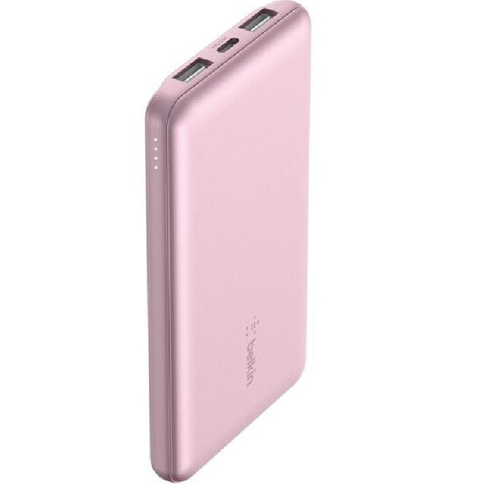 Belkin BoostCharge 10k mAh Power Bank (Triple-Port) + USB-C to USB-A Cable - Pink (BPB011btPK), 2xUSB-A (12W), 1xUSB-C (15W), 2 Years Warranty
