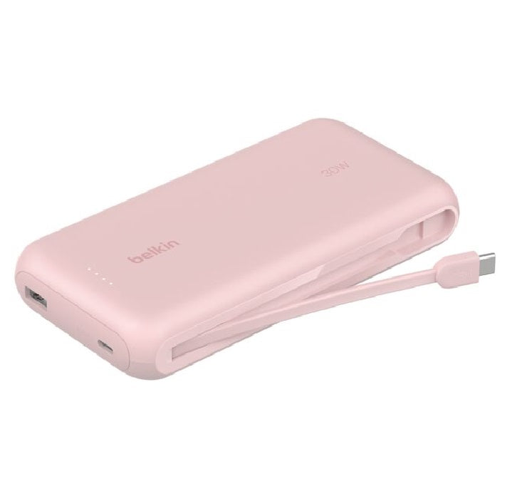 Belkin BoostCharge Power Bank 20K With Integrated Cable - Pink (BPB024fqPK),30W,1xUSB-A, 2x USB-A,Integrated USB-C cable, CEW$ 2,500, 2 Years Warranty