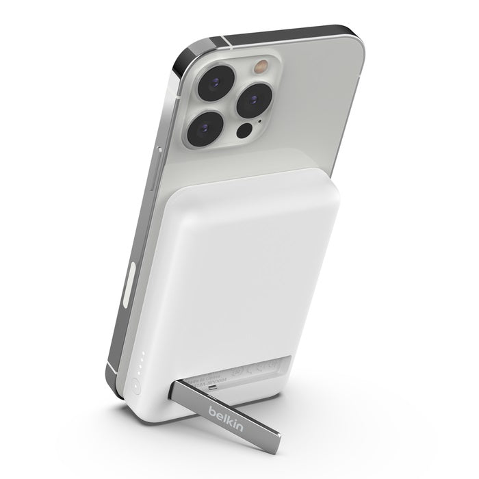 Belkin BoostCharge 5K mAh Magnetic Wireless Power Bank + USB-C Cable + Stand - White (BPD004btWT), 7.5W, Compact & Light Design, 2 Years Warranty