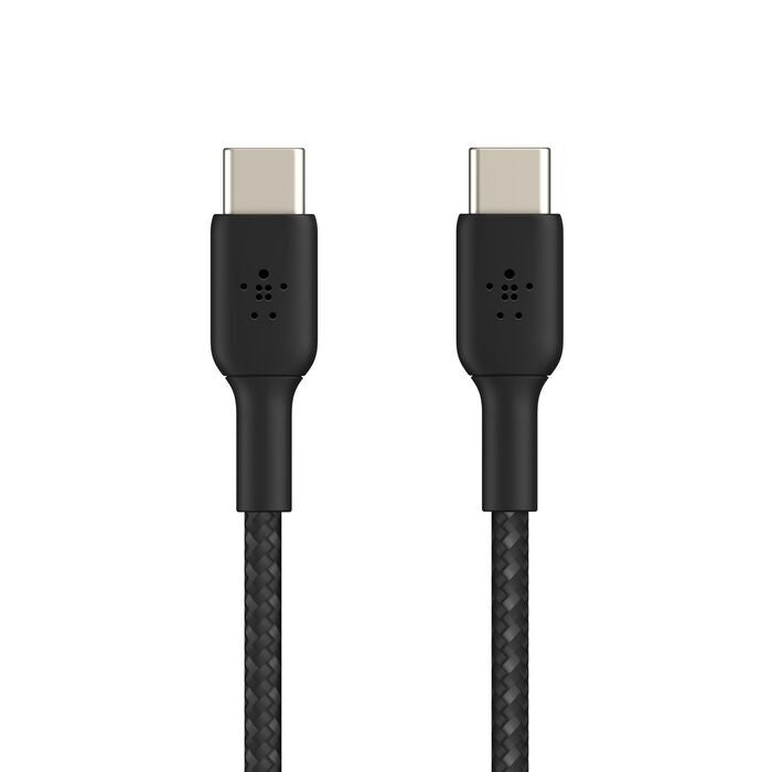 Belkin BoostCharge Braided USB-C to USB-C Cable (0.15M) - Black (CAB004bt0MBK), 3A/60W, 480Mbps, 30K+ Bends, Apple, USB-IF Certified, 2 Year Warranty