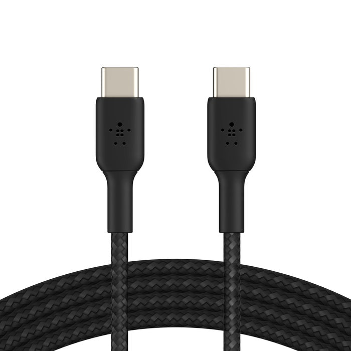 Belkin BoostCharge Braided USB-C to USB-C Cable (0.15M) - White (CAB004bt0MWH), 3A/60W, 480Mbps, 30K+ Bends, Apple, USB-IF Certified, 2 Year Warranty