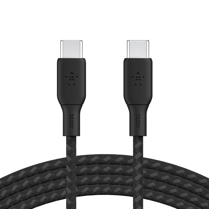 Belkin BoostCharge Braided USB-C to USB-C Cable (3M) - Black (CAB014bt3MBK), 5A/100W, 480Mbps, 30K+ Bends, Apple, USB-IF Certified, 2 Years Warranty