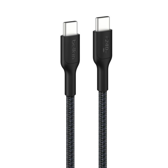 Belkin BoostCharge Pro Braided USB-C To USB-C Cable (2M) - Black (CAB025FQ2MBK), 5A/240W, 480Mbps, 350K+ Bend, USB-IF Certified, 2 Years Warranty