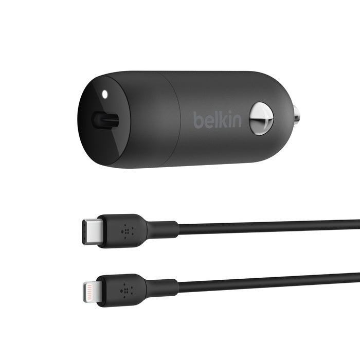Belkin BoostCharge 30W USB-C PD Car Charger + Lightning to USB-C Cable (1M) - Black (CCA004bt1MBK-B5), Compact Design,USB-IF Certified,2 Years Waranty