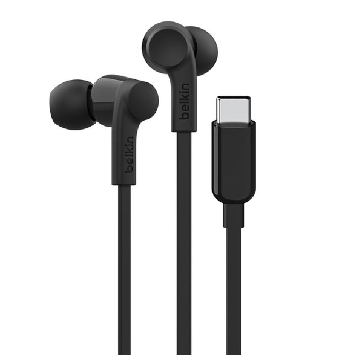 Belkin SoundForm USB-C Wired Earbuds - Black (G3H0002fqBKV2), Adjustable Volume Limiter, IPX5-Rated, 10mm Drivers, Tangle-Free, 2 Years Warranty