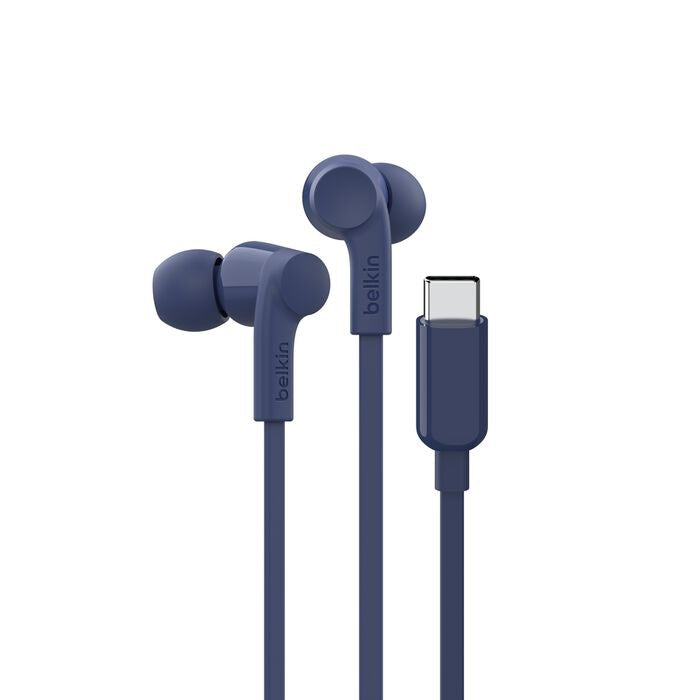 Belkin SoundForm USB-C Wired Earbuds - Blue (G3H0002fqBLV2), Adjustable Volume Limiter, IPX5-Rated, 10mm Drivers, Tangle-Free, 2 Years Warranty