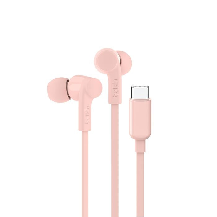 Belkin SoundForm USB-C Wired Earbuds - Pink (G3H0002fqPKV2), Adjustable Volume Limiter, IPX5-Rated, 10mm Drivers, Tangle-Free, 2 Years Warranty