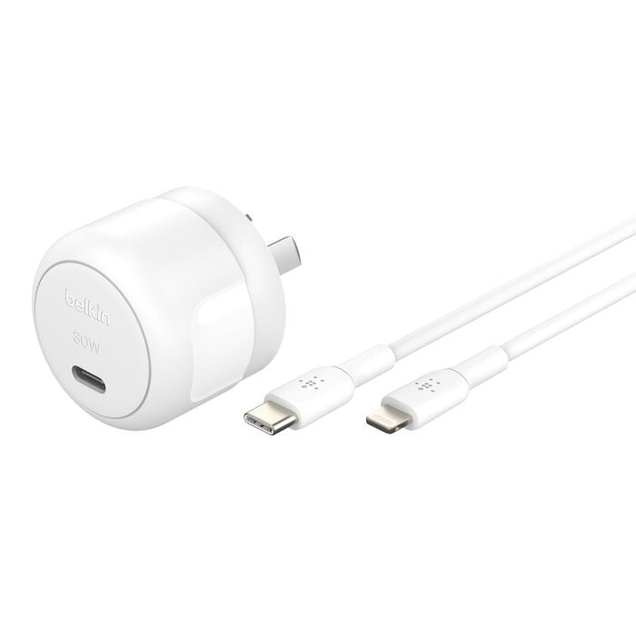Belkin BoostCharge Compact USB-C Wall Charger 30W - White (WCA008au1MWH-B5), Dynamic Power Delivery,Compact, USB-C PD 3.0 Certified,2 Years Warranty