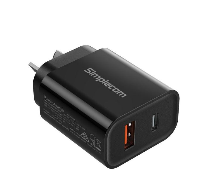 Simplecom CU220 Dual Port PD 20W Fast Wall Charger USB-C + USB-A for Phone