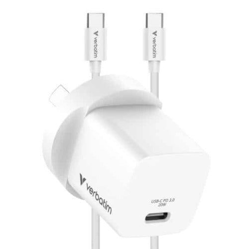 Verbatim Mini GaN 20W USB-C Charger, PD 3.0, PPS, QC 3.0, with 1m USB-C to