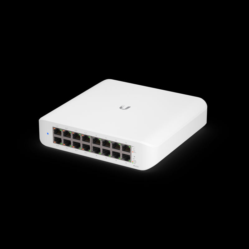 Ubiquiti UniFi Switch Lite 16 PoE, Layer 2, 16x GbE RJ45 Ports, 8x 802.3at PoE+ Ports, 45W PoE, Silent Operation, Wallmount Kit Include,
